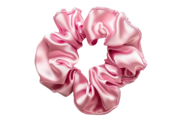 A pink silk scrunchie isolated on transparent background