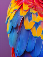 Obraz premium Close-up of a colorful parrot's feathers in vibrant hues.