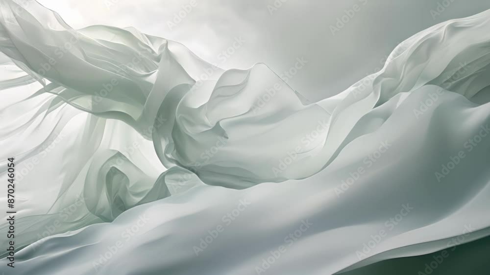 Poster an almost translucent sheet of cloth waves and dips mimicking the fluid movements of a trained dance