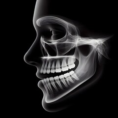 Isolated human skull in black background with 3D x-ray blue transparency