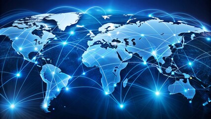 A Digital Image Of The Earth With Glowing Connection Lines Representing A Global Network.