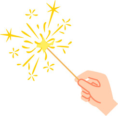 柄が藁の線香花火を持つ手