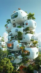 Obraz premium Futuristic Eco-Friendly Community Living in Harmony with Nature, Generative Ai