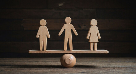 Wooden figures of people on scales and a mediator / arbitrator. Conflict of interest. Resolving conflict situations. Conclusions of the peaceful resolution of disputes. Business opponents
