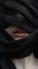 Mysterious Woman with Nude Lips Partially Covered by Black Fabric
