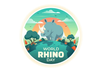World Rhino Day Vector Illustration on September 22 for Rhinos Lovers and Defenders or Animal Protection Advocates in a Flat Cartoon Background