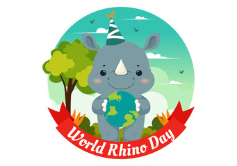 World Rhino Day Vector Illustration on September 22 for Rhinos Lovers and Defenders or Animal Protection Advocates in a Flat Cartoon Background