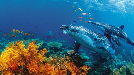 Fototapeta premium The sea is a playground for creatures big and small, from majestic whales to playful dolphins and colorful fish darting through coral reefs.