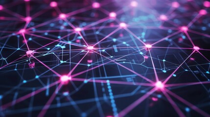 Fototapeta premium Blockchain network expansion with digital connections, technology tone, splitcomplementary color scheme, top view, highlighting network growth