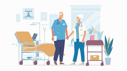 Nurse assistance support and help senior patient at home and clinic for physical therapy, Ai generated for Ads