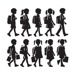 Vector illustration clipart Children's group set black silhouette on an isolated white background.