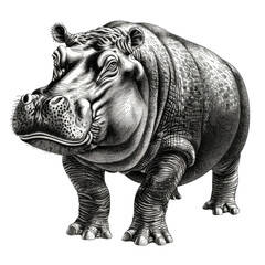 Fototapeta premium Black And White Drawing Hippopotamus Illustration Art, Generative AI