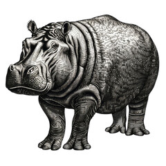 Fototapeta premium Black And White Drawing Hippopotamus Illustration Art, Generative AI