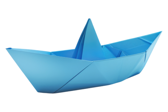 Blue paper boat isolated on transparent background - Powered by Adobe