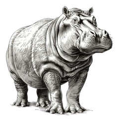 Fototapeta premium Black And White Drawing Hippopotamus Illustration Art, Generative AI