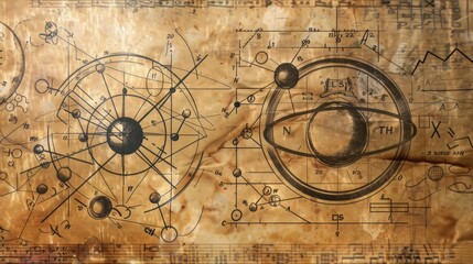 Naklejka premium Illustration of scientific symbols and mathematical equations
