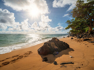 Hawaiian Oahu East side paradise beach view during a partly cloudy day