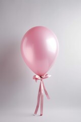 Pink Balloon with Ribbon on White Background