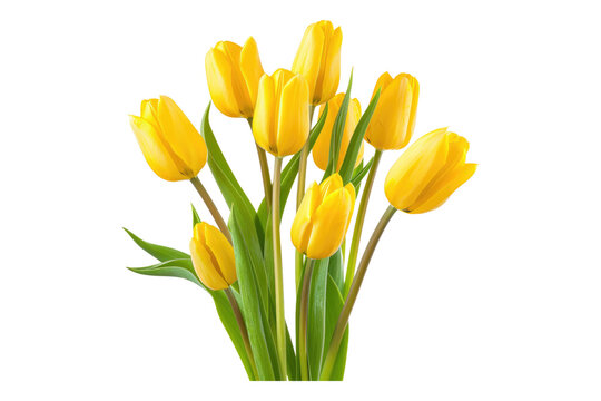Bunch of yellow tulips isolated on transparent background