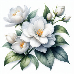 Fototapeta premium Flower Bouquet Illustration Featuring White Peonies with Soft Shadows and Green Leaves for Spring Decoration and Elegant Design Backgrounds