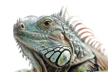 Fototapeta premium Green Iguana with white background, photo taken by Canon camera, high quality and sharpness of focus, 35mm f/2.8G lens, 