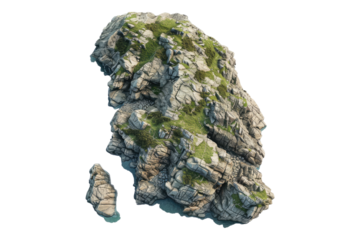Stone on moss isolated on transparent background