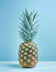 Pineapple fruit in blue background, vibrant and tropical fruit photography