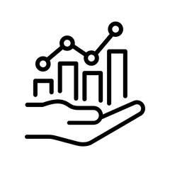 Hand profit icons. Growth graphs charts line icons set. Data elements, bar, pie, diagrams for business infographics. Visualization of data statistic and analytics. Financial rise up. Increase profit.