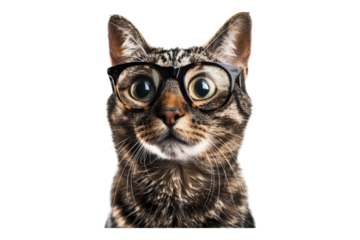 Cat wearing glasses isolated on transparent background
