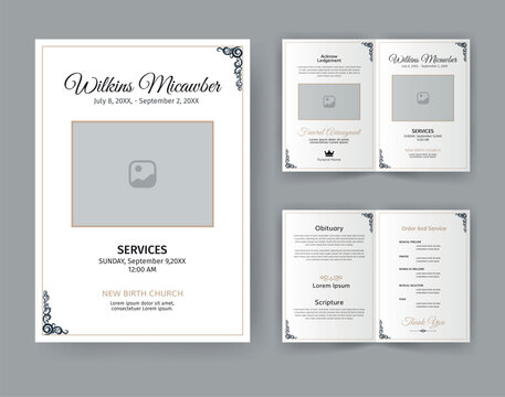 Funeral  Template for Memorial Program. Minimalist Bifold Brochure Design Layout.