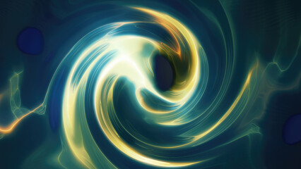 Green looped background of twisted swirling energy magical glowing light lines abstract background energy futuristic rays