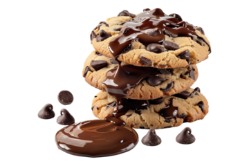 Chocolate chip cookies isolated on transparent background