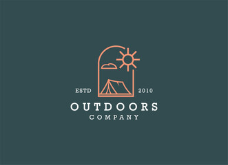 Obraz premium summer camp logo vector vintage illustration template icon graphic design. camping outdoors nature adventure sign or symbol for travel tourism with retro typography style