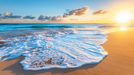 Sunrise over the beach, paradise for freelancer concept