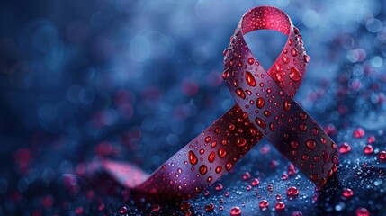 A ribbon with red beads on it that is meant to represent breast cancer awareness