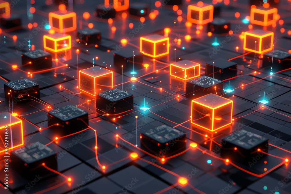 Aufkleber abstract 3d render of neon light boxes in a dark setting
