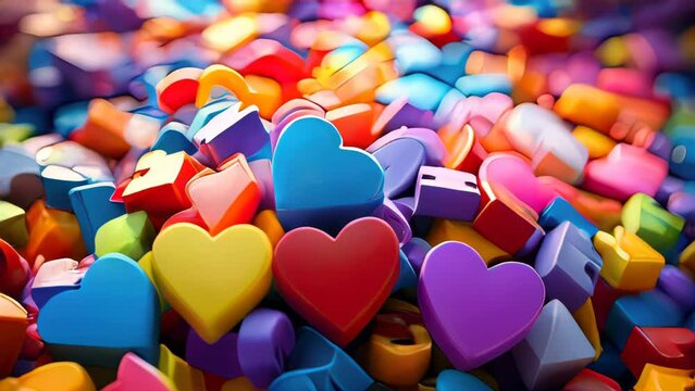 Abstract background texture of rainbow love hearts, Valentine's Day concept