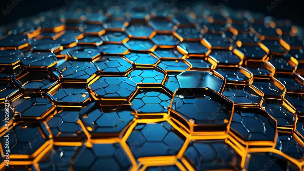 Poster futuristic honeycomb network concept for high-quality data transfer on digital technological backgro