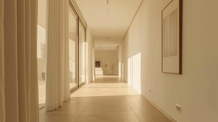 Modern Minimalist Interior Hallway with Sunlight