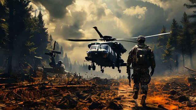 Military combat helicopter for war, aviation for combat operations