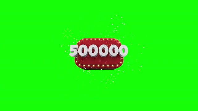 Anima&ccedil;&atilde;o 3D comemora&ccedil;&atilde;o de 500 Mil inscritos. Contagem 500K seguidores obrigado com transpar&ecirc;ncia Tela Verde e Luma Matte (m&aacute;scara preta e branca).