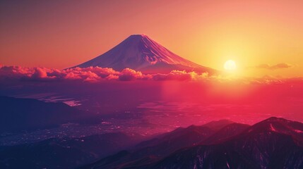 Fototapeta premium Sunset over Mount Fuji with vibrant colors