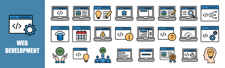web development icon set for design elements, software, web, technology, code, application