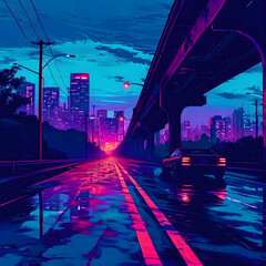 Anime Style City under Bridge Scene