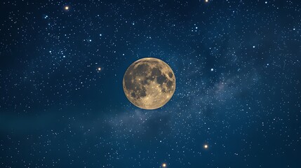 Fototapeta premium A vibrant night sky filled with stars and the Moon, celebrating International Moon Day. Astronomical symbols and constellations are subtly integrated into the background. Copy space for text, sharp