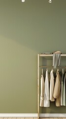 Vintage Clothing Boutique with Olive Green Backdrop and Ample Space
