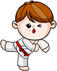 cute cartoon Taekwondo boy sport character illustration 