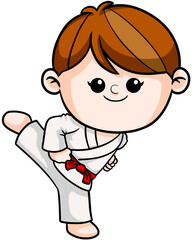 cute cartoon Taekwondo boy sport character illustration 