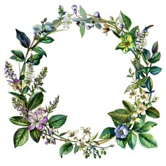 Fototapeta premium Elegant Botanical Wreath Frame on White Background for Seasonal Decor