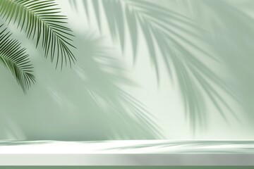 Palm leaf shadows on white wall background